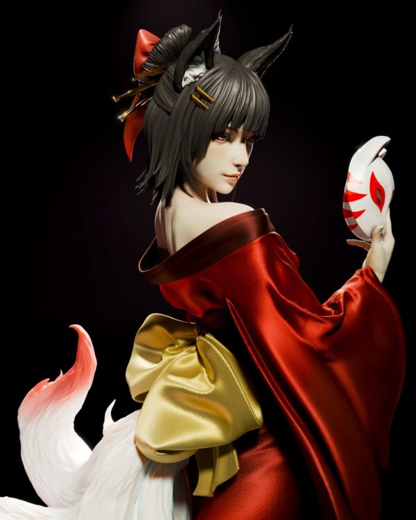 Amaterasu  Kitsune Goddess Resin Figure- Unpainted 3D Printed Garage Kit - Fantasy Collectible