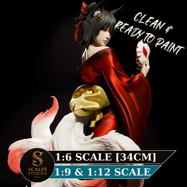 Amaterasu  Kitsune Goddess Resin Figure- Unpainted 3D Printed Garage Kit - Fantasy Collectible